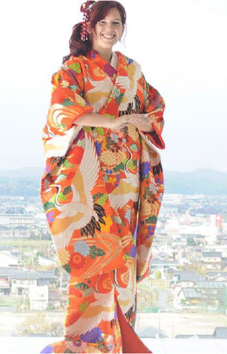 Woman trying a wedding kimono experience, Kyotango